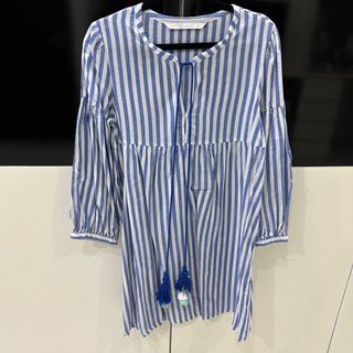 PRELOVED BAJU DRESS ZARA TRAFALUC COLLECTION STRIPES BIRU PUTIH