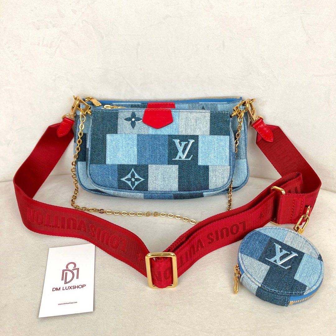 Louis Vuitton Multi Pochette Accessoires Damier and Monogram Patchwork Denim  at 1stDibs  lv multi pochette damier, louis vuitton denim bag with red  strap, louis vuitton multi pochette red strap