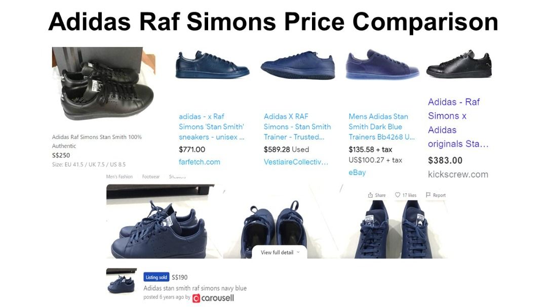 Rare ADIDAS X RAF SIMONS Stan Smith Navy Blue Shoes Sneakers Collectible