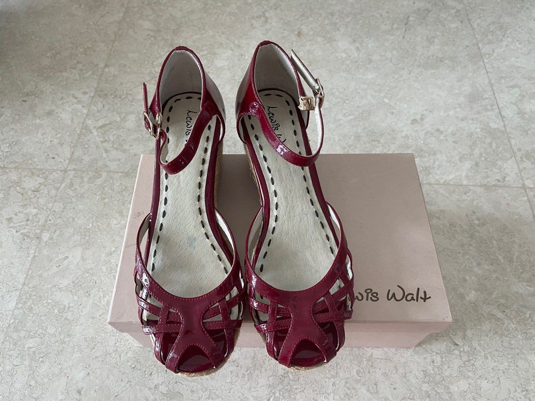 Red leather wedges Women s Fashion Footwear Wedges on Carousell