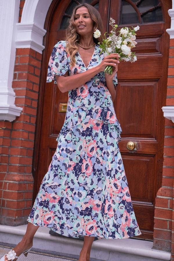 Rixo Evie Blue Poppies Midi Dress Women s Fashion Dresses Sets Dresses on Carousell