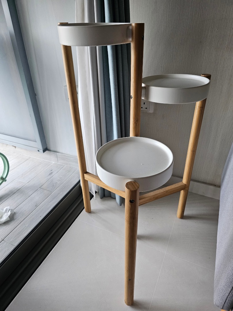 SATSUMAS Plant stand, bamboo/white, 78 cm, Furniture & Home Living