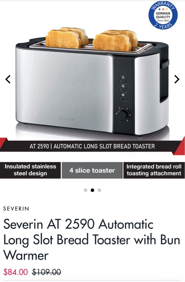 Severin AT 2590 Automatic Long Slot Bread Toaster with Bun Warmer, TV