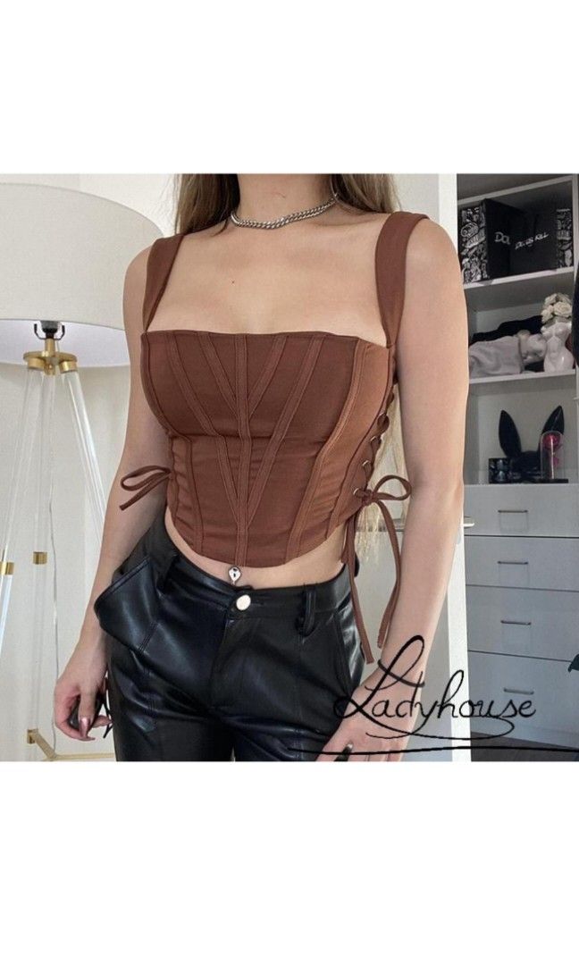 SHEIN Bustier Corset Top, Women's Fashion, Tops, Sleeveless on