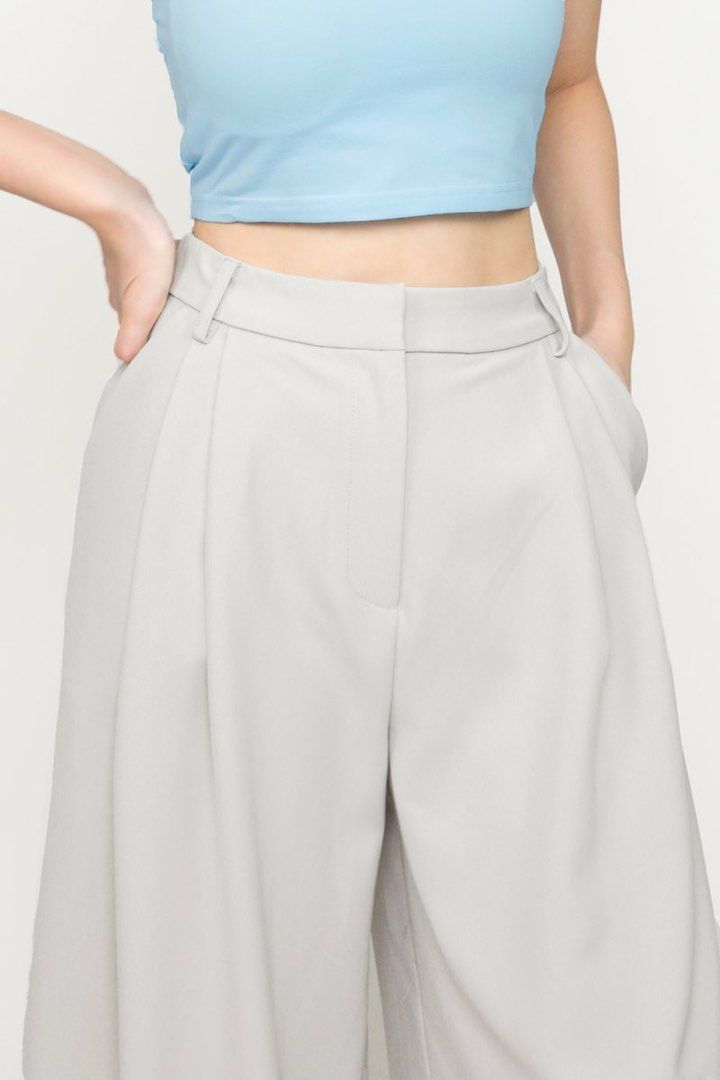 Carson Fold Over Waist Pants (Light Grey)