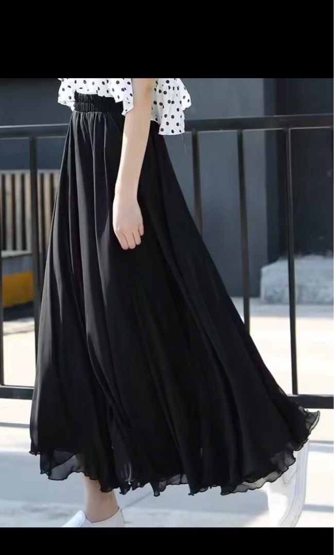 Black chiffon skirt long online