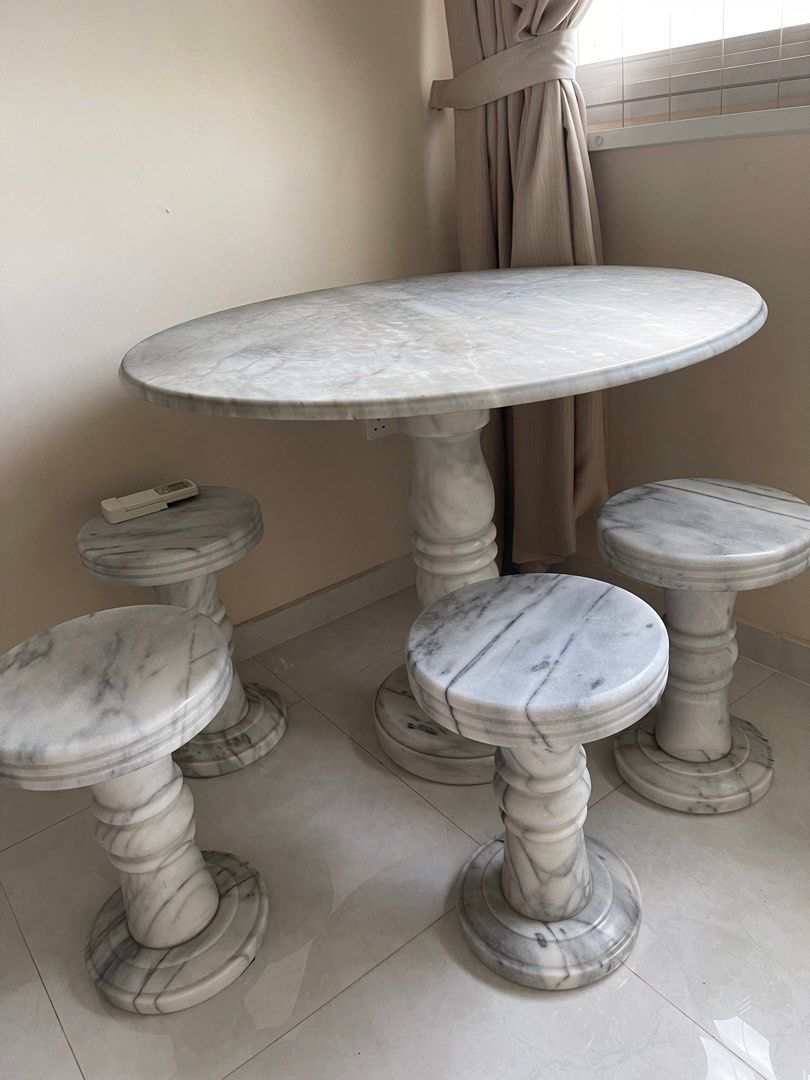 Small Marble Table Set, Furniture & Home Living, Furniture, Tables