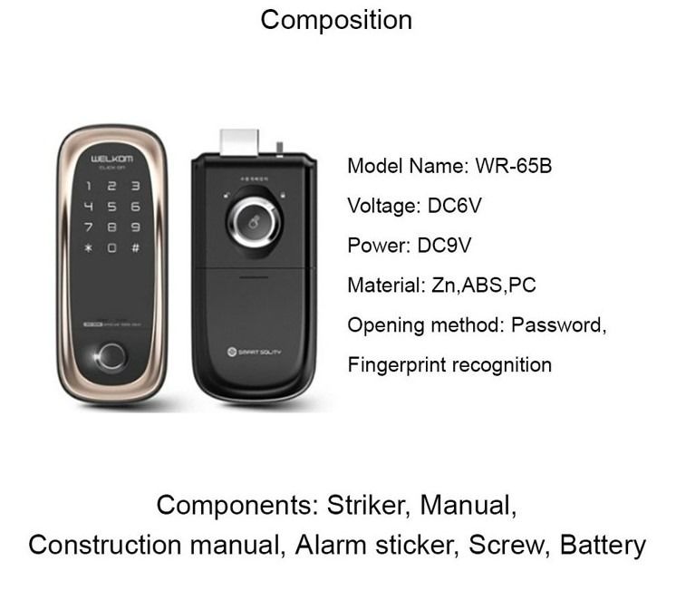 Specifications of SOLITY WELKOM WR65B Smart Door Lock Number and