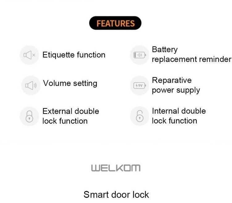 Specifications of SOLITY WELKOM WR65B Smart Door Lock Number and