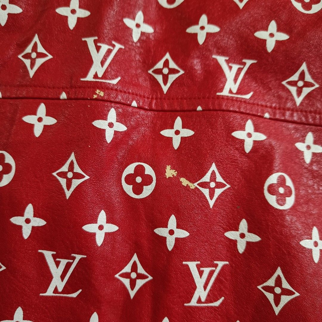 Louis Vuitton x Supreme Red Monogrammed Leather Bomber Jacket M