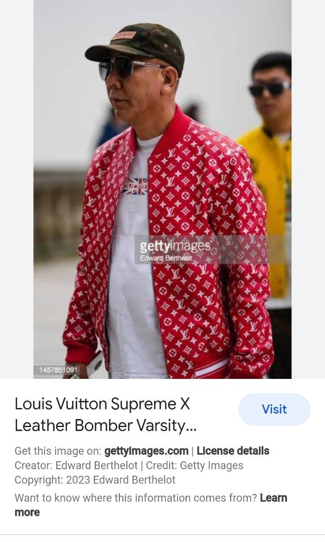 Supreme x Louis Vuitton Leather Baseball Jacket Red