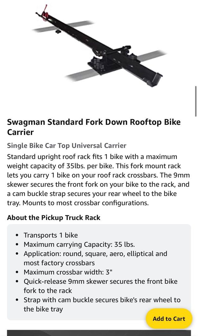 Swagman standard fork down deals roof rack