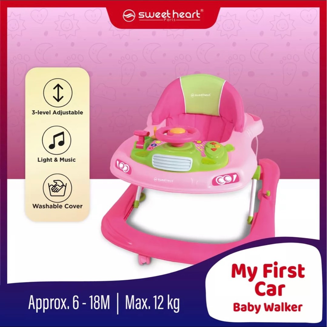 Sweet Heart Paris Baby Walker Learn Moving Tolocar Ride On Car with Activity Tray Music with Steering Wheels Pink Babies Kids Infant Playtime on Carousell