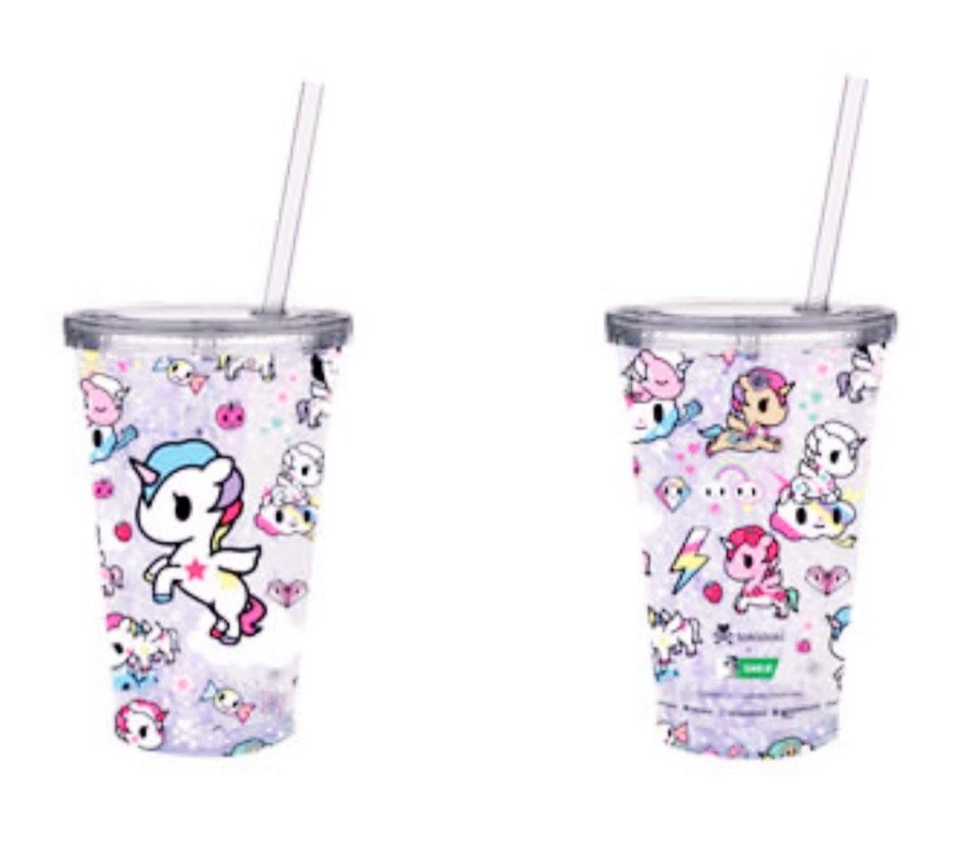 1pc Cartoon Unicorn Push-up Lid Plastic Straw Cup