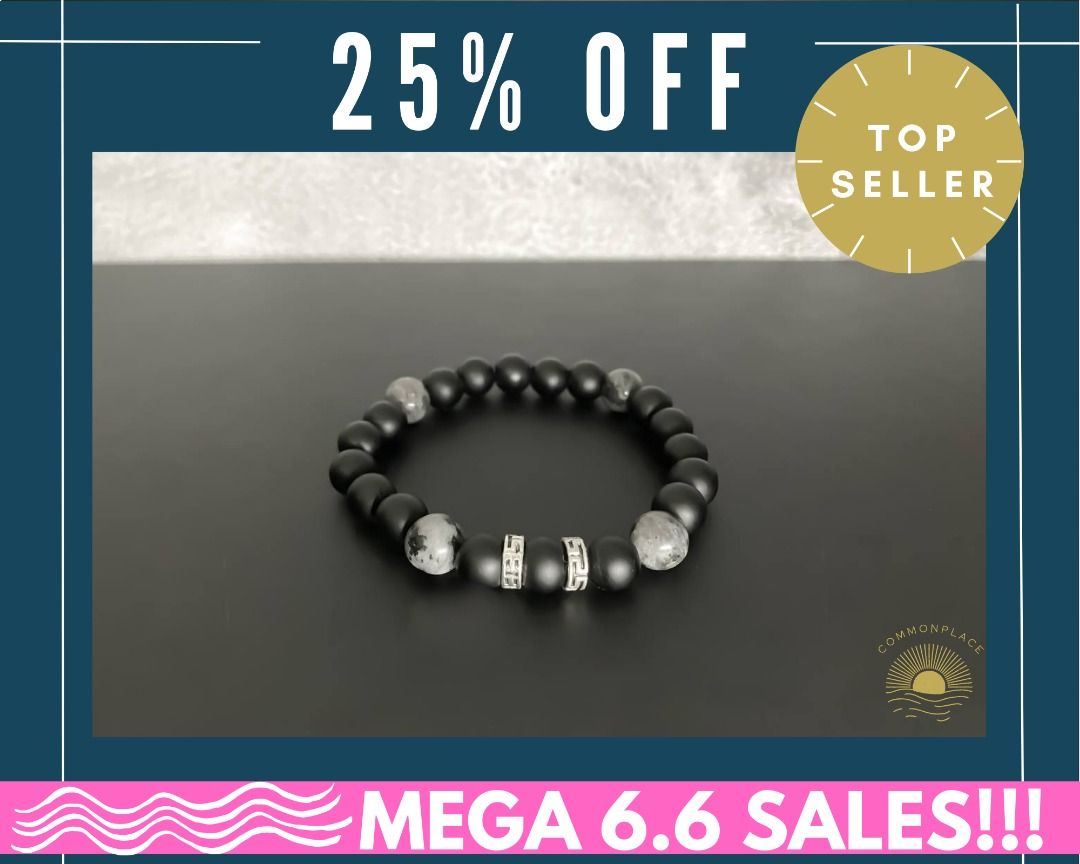 Matte black bead bracelet hotsell