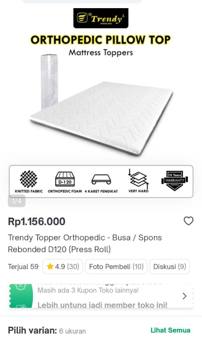 Topper orthopedic merk Trendy, Perabotan Rumah di Carousell