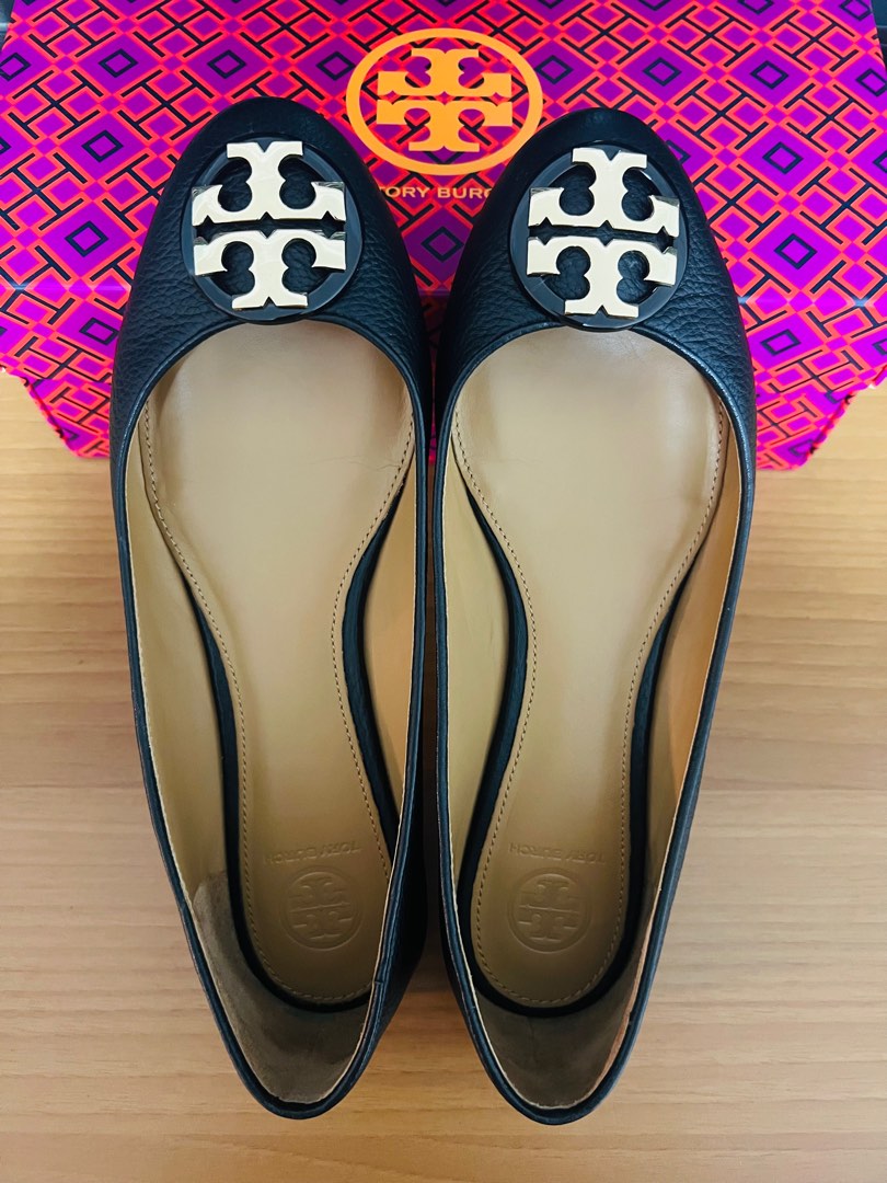 Tory Burch Claire Ballet Flat Tumbled Leather, Women's Fashion ...