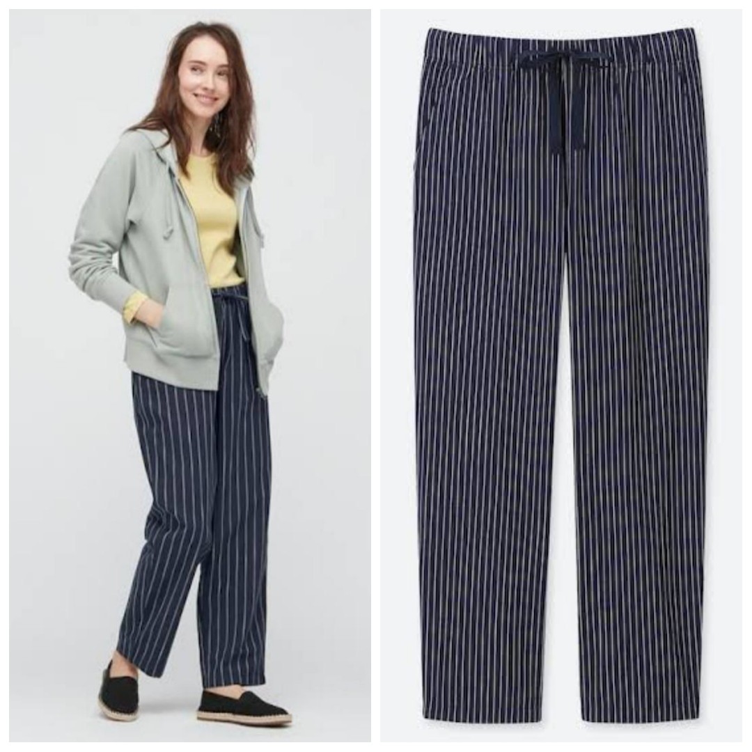 WOMEN'S COTTON RELAXED ANKLE PANTS (STRIPED)