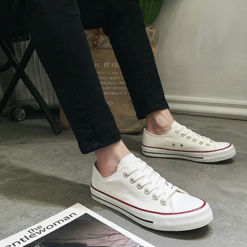 Unisex Back to School White Black Canvas Sneakers