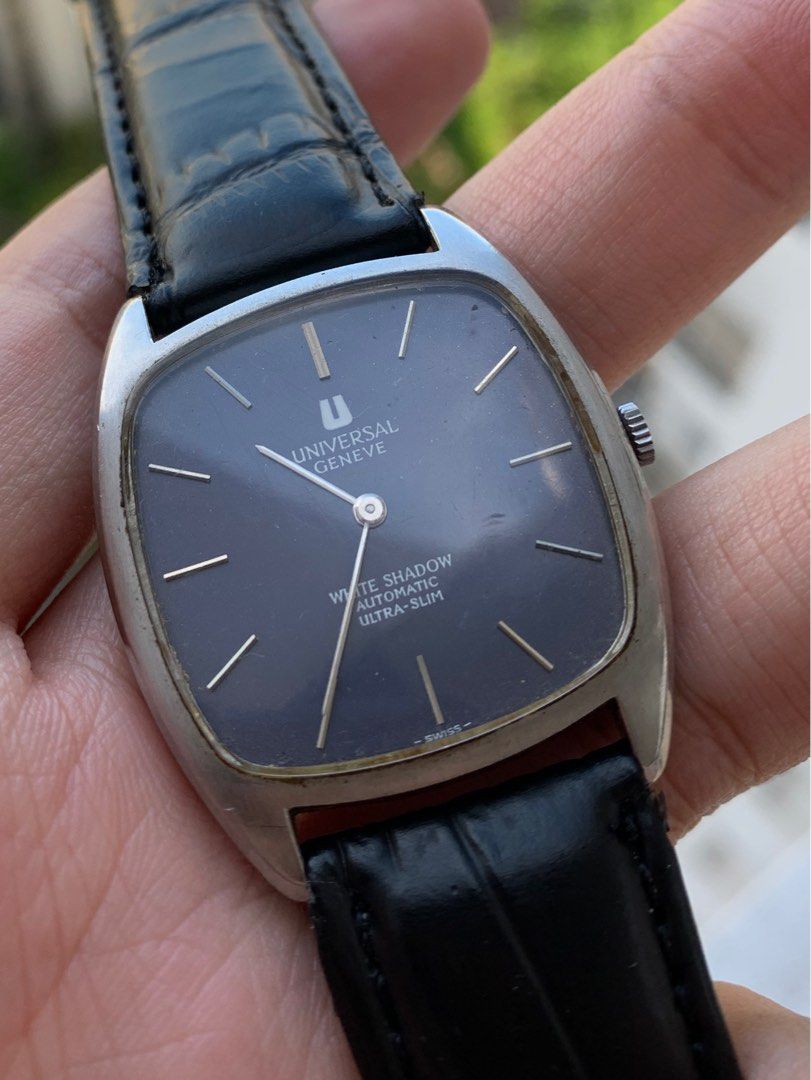 Very Rare) Universal Geneve white shadow ultra slim blue sunburst