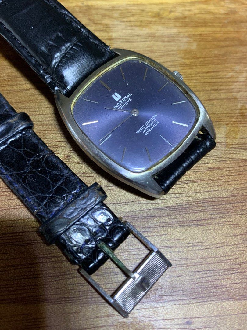 Very Rare) Universal Geneve white shadow ultra slim blue sunburst