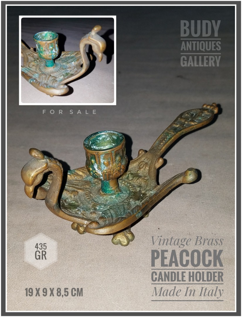 Vintage Brass Peacock Candle Holder Made In Italy, Perabotan Rumah di