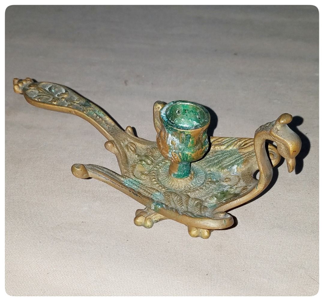 Vintage Brass Peacock Candle Holder Made In Italy, Perabotan Rumah di