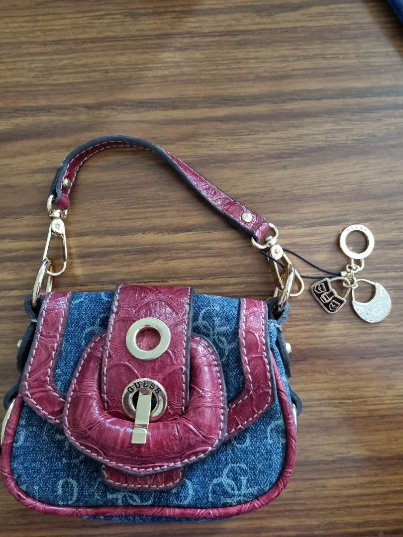 Guess Handbag Purse Satchel Red Leather Animal Print Inside WOW! | eBay