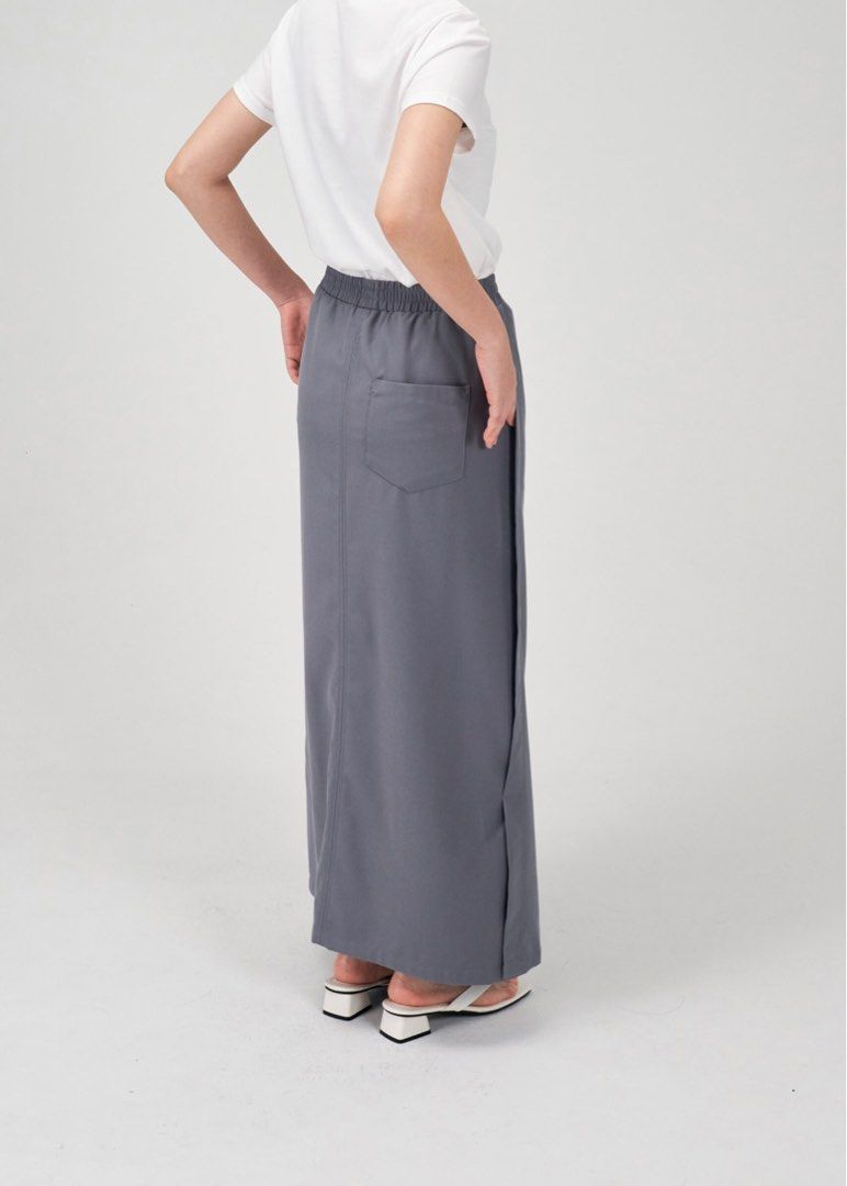 Wes Classic Elastic Waist Long Skirt Slate Grey Women s