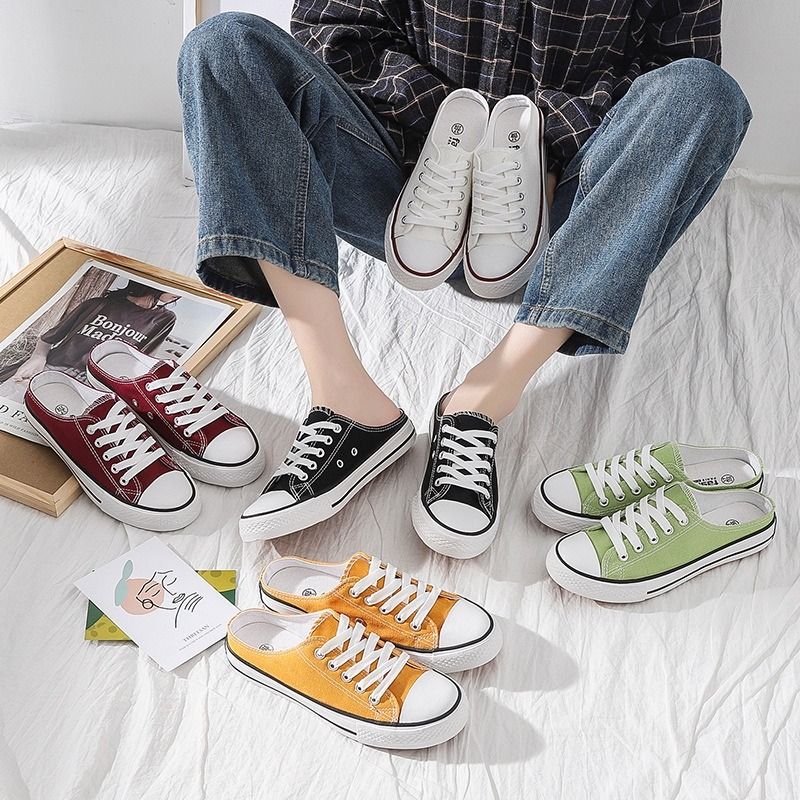 Canvas slip on mules on sale