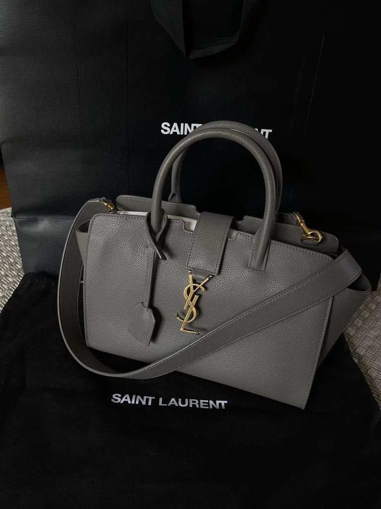 Saint Laurent Authentic Baby Cabas Hand Bag Women Leather Gray Used from  Japan