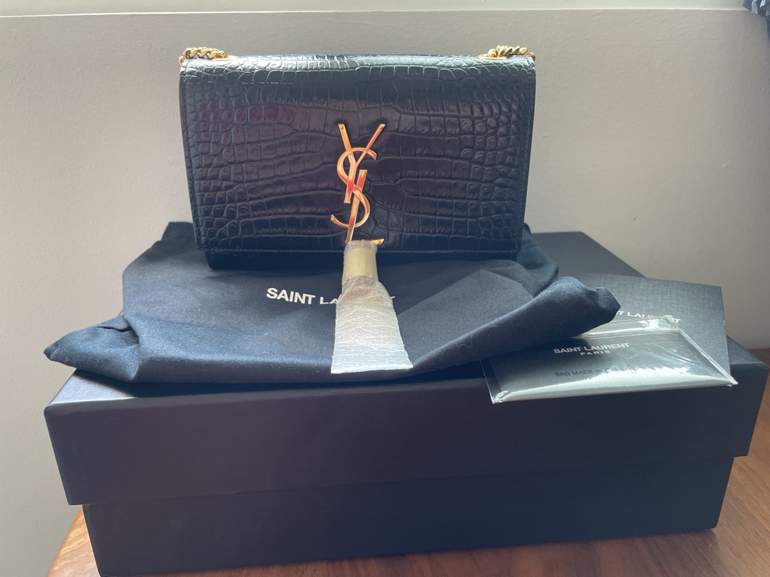 Ysl Kate Small Chain Bag With Tassel Crocodile Embossed Shiny Leather,  Luxury, Bags & Wallets On Carousell