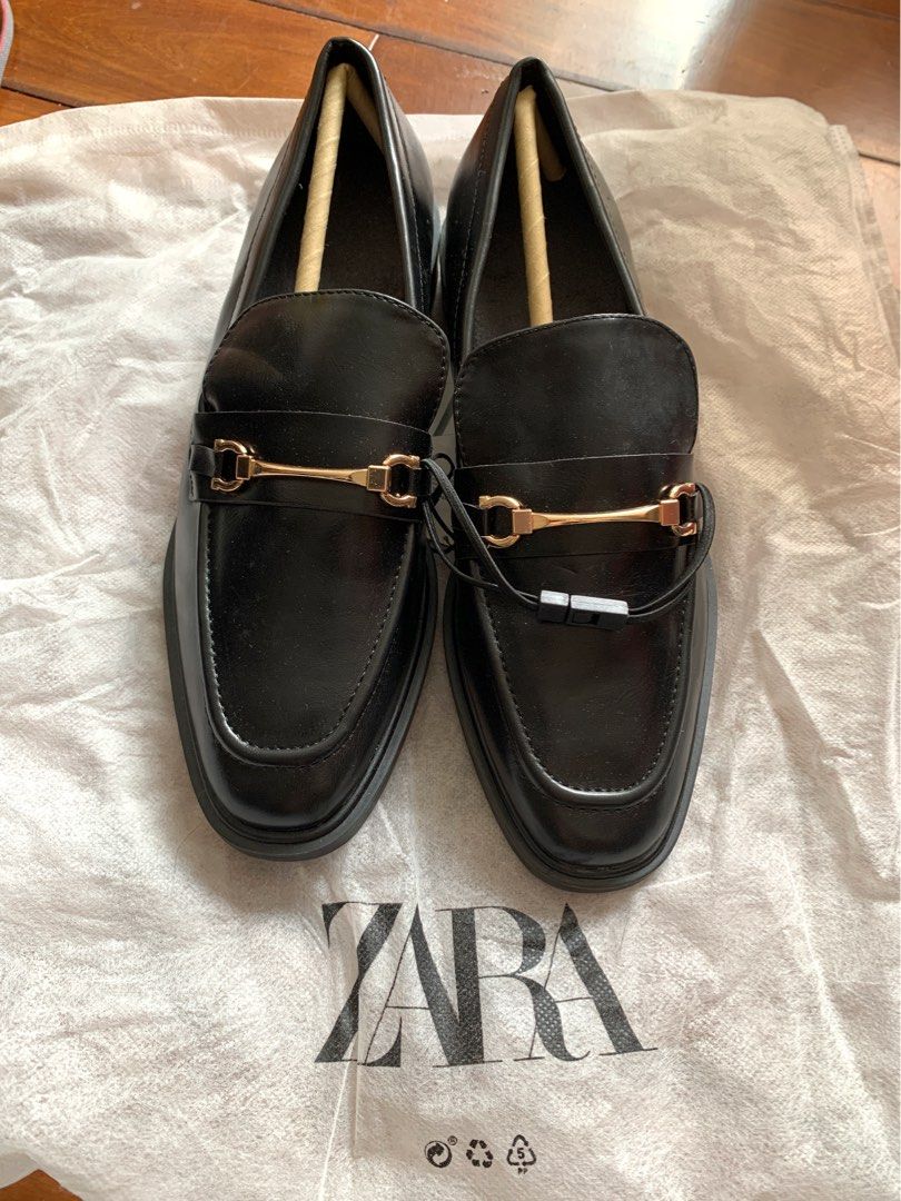 Zara brand new black Leather Loafer slip on