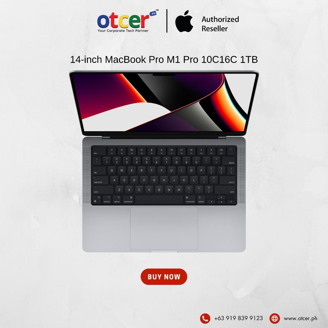14‑inch MacBook Pro M1 Pro 10C16C 1TB (Category: Laptops & Notebooks) located in Pasig City. Submitted by otcer.philippines (Listing ID 1234609582, Image 1). Description: The 14-inch MacBook Pro M1 Pro 10C16C 1TB. Elegance in simplicity, brilliance in performance. Yours for Php 158,990.00 at www.otcer.ph. #SimplicityIsBrilliant #OtcerPH. Need more info? Call +63 919 839 9123..