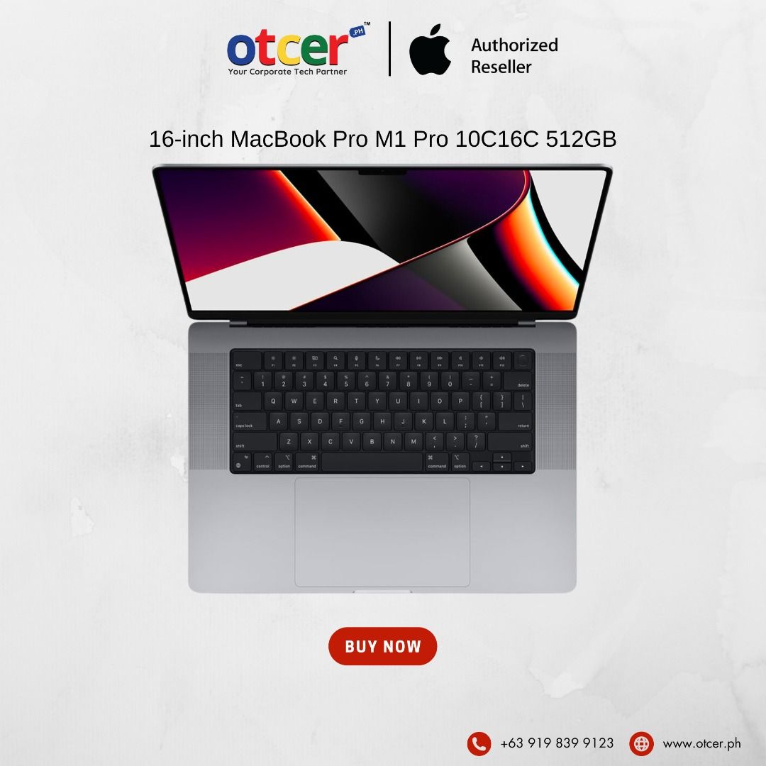 16‑inch MacBook Pro M1 Pro 10C16C 512GB (Category: Laptops & Notebooks) located in Pasig City. Submitted by otcer.philippines (Listing ID 1234535592, Image 1). Description: Stay on the cutting edge. The 16-inch MacBook Pro with M1 Pro 10C16C. Future-proof your tech game at Php 158,990.00 on www.otcer.ph. Assistance needed? Call us at +63 919 839 9123. #TechOfTomorrow #MacBookProM1Pro #OtcerPH.