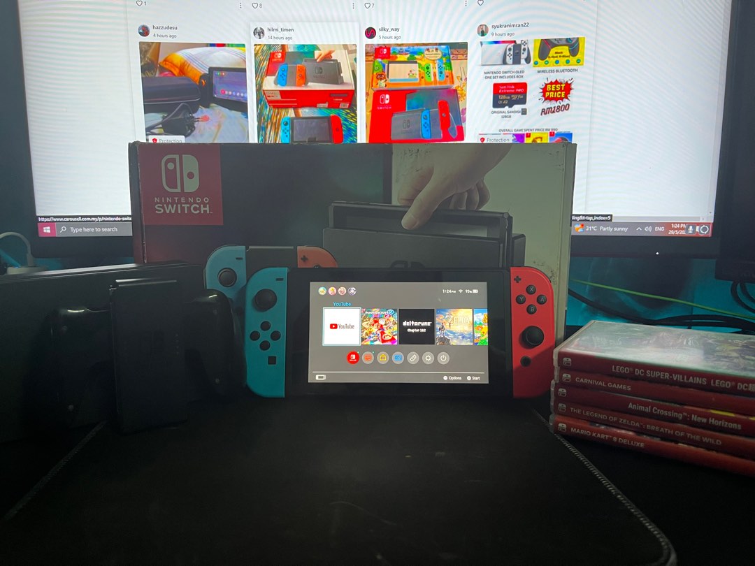 2nd HAND NINTENDO SWITCH NEON [Including All Cartridges I had], Video Gaming, Video Game