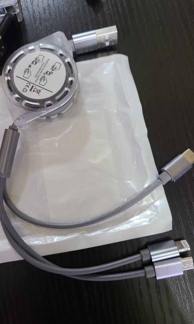 3 in 1 retractable usb cord android type c and iphone wire charger (Category: Chargers & Cables) located in Pasig City. Submitted by js.authenticlux (Listing ID 1234603752, Image 2). Description: * 3 in 1 retractable wire charger *for android usb and type c wire charger * for iphone wire charger * brandnew * 120 each * call txt 09178029682.