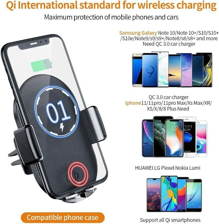 Auckly Caricabatterie Wireless Auto Qi 15W: Supporto Sensore Apri E Chiudi, Rotazione 270&deg;