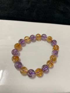 天然水晶💥孤品💥紫黃水晶9m+近10m單圈手珠