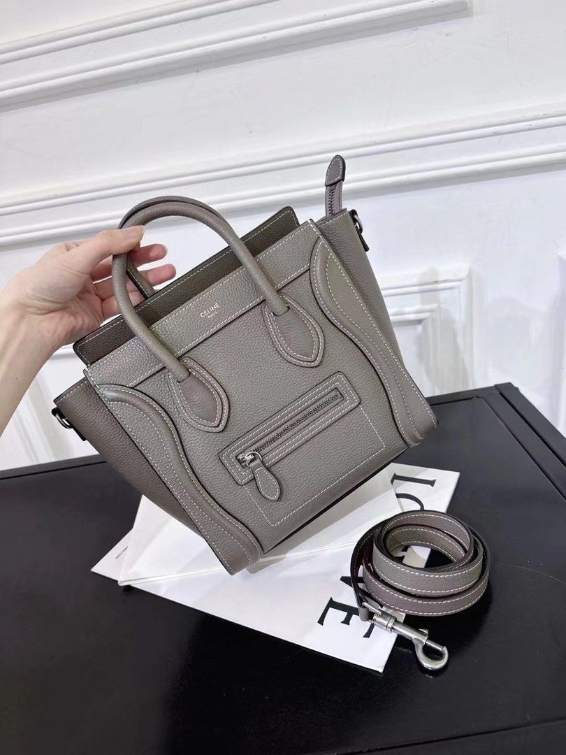 Authentic Celine Nano Luggage Taupe Grey