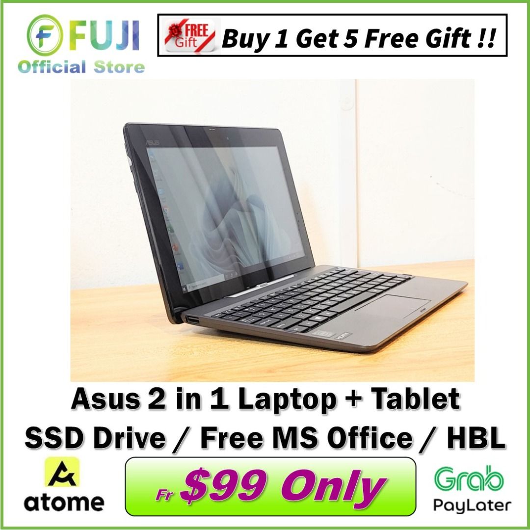 Asus 2 in 1 Tablet Laptop SSD Drive Touch Screen Fast Boot Up Free MS Office 100 Working Condition Hot Selling Model