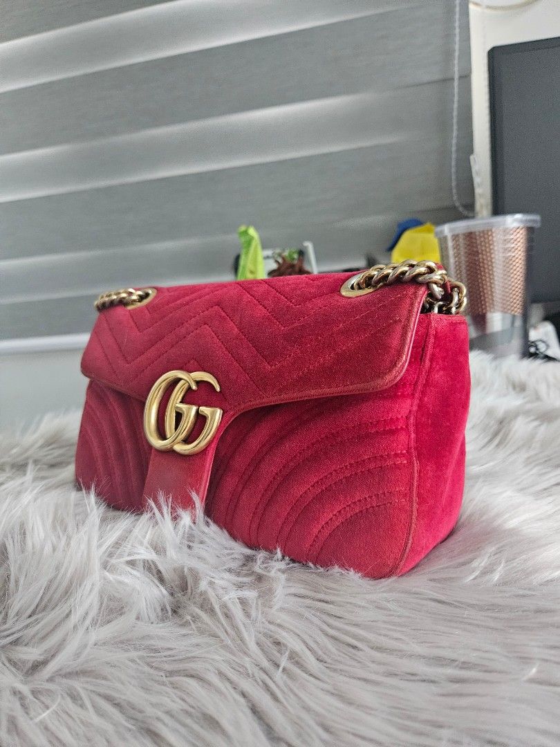 Gucci marmont red velvet mini size, Luxury, Bags & Wallets on Carousell