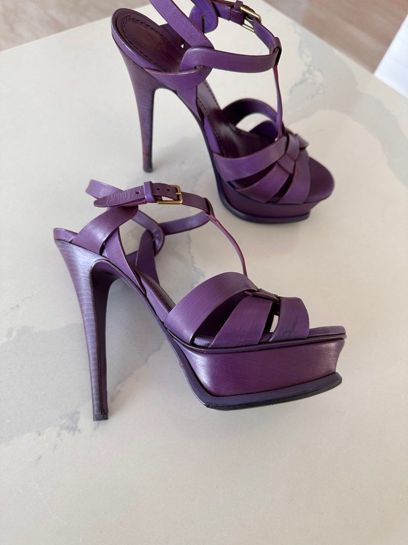 Authentic YSL tribute 135 sandals (Category: Heels) located in Singapore. Submitted by tabacco_vanille (Listing ID 1234488301, Image 3). Description: Authentic Ysl shoes, worn a few times, some signs of usage, overall is pretty good condition, this type of leather is much stronger than others Size 35.5 run slightly big, best for 36 .