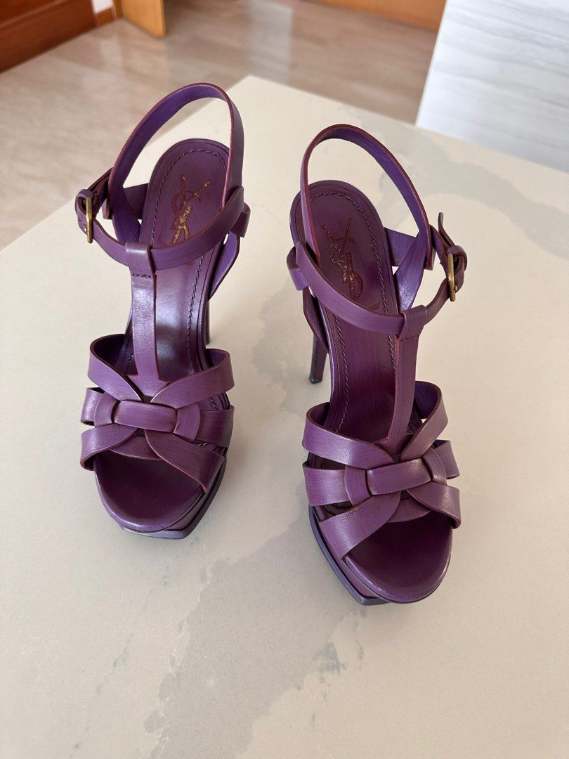 Authentic YSL tribute 135 sandals (Category: Heels) located in Singapore. Submitted by tabacco_vanille (Listing ID 1234488301, Image 1). Description: Authentic Ysl shoes, worn a few times, some signs of usage, overall is pretty good condition, this type of leather is much stronger than others Size 35.5 run slightly big, best for 36 .