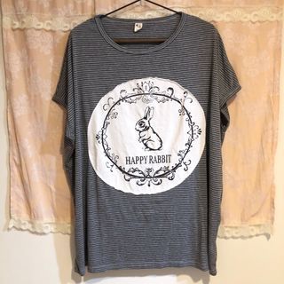 B.Jean⋰快樂兔 黑灰條紋 彈性 寬鬆  落肩 歐式休閒 短袖上衣