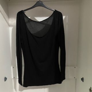 Black Longsleeve Top T Shirt Kaos Hitam