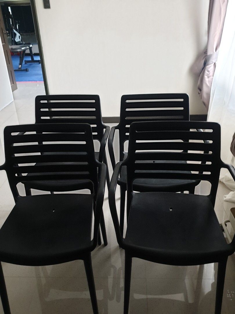 black plastic chair, Furniture & Home Living, Outdoor Furniture on