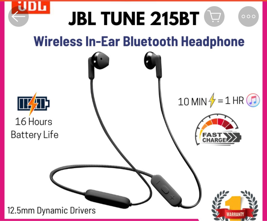 JBL Tune 215BT, 16 Hrs Playtime with Quick Charge, in Ear Bluetooth  Wireless Earphones with Mic, 12.5mm Premium Earbuds with Pure Bass, BT 5.0,  Dual