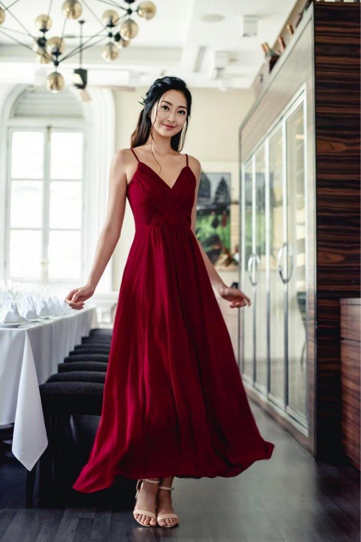 Burgundy wedding guest dress
