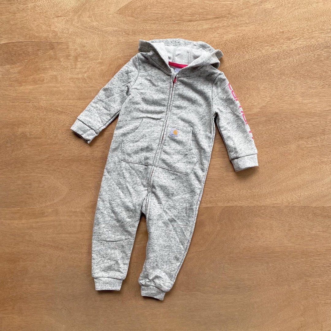 Carhartt Baby Girls Knit Long Sleeve Hoodneck Coverall Gray Toddler